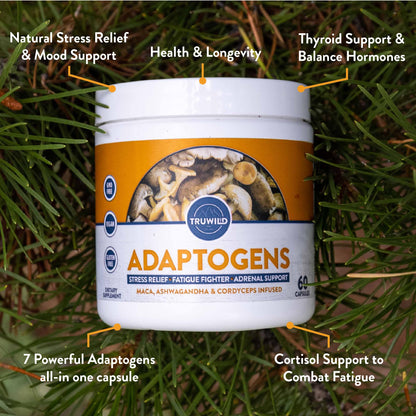 TruWild Adaptogen Blend – Cordyceps, Maca & Ashwagandha (60 Caps)