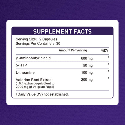 TrySafe 600mg GABA Sleep Aid with Valerian, L-Theanine & 5-HTP | 60 Capsules