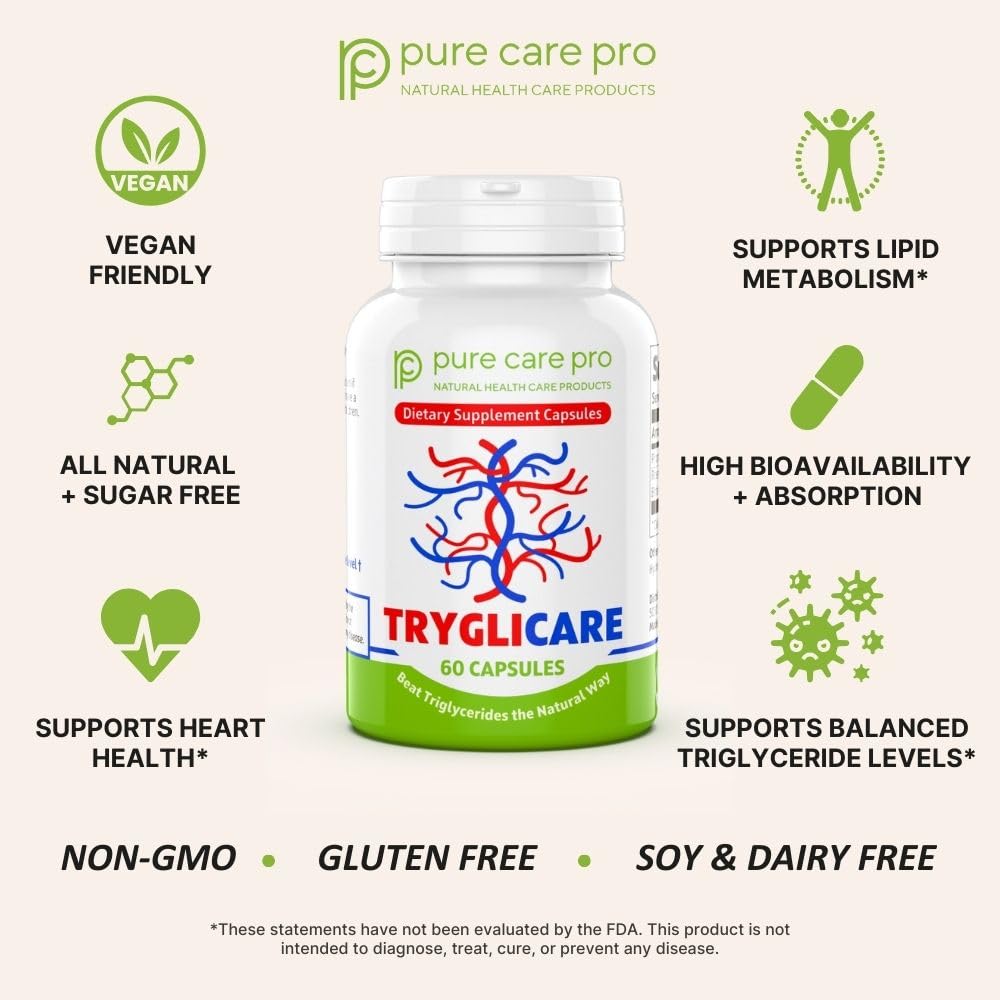 Pure Care Pro Tryglicare | All-Natural Triglyceride Support (60 Capsules) – Vegan & Gluten Free