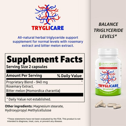 Pure Care Pro Tryglicare | All-Natural Triglyceride Support (60 Capsules) – Vegan & Gluten Free