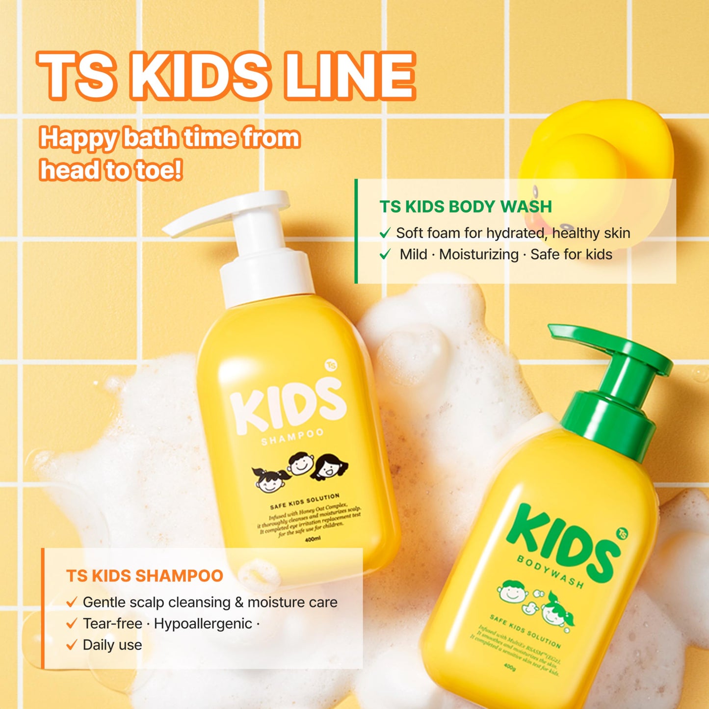 TS Kids Shampoo & Bodywash - Free Sulfates, Parabens, Silicones, Allergen (14.1 fl oz / 400 ml) | Kids Bodywash