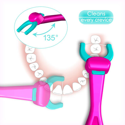 T.Smile Kids Evolutionary Clean Dental Flosser Kit – Fluoride Free, Blue Handle + 120 Refills, Ages 3+