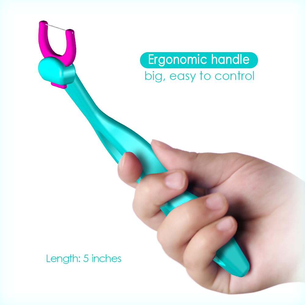 T.Smile Kids Evolutionary Clean Dental Flosser Kit – Fluoride Free, Blue Handle + 120 Refills, Ages 3+
