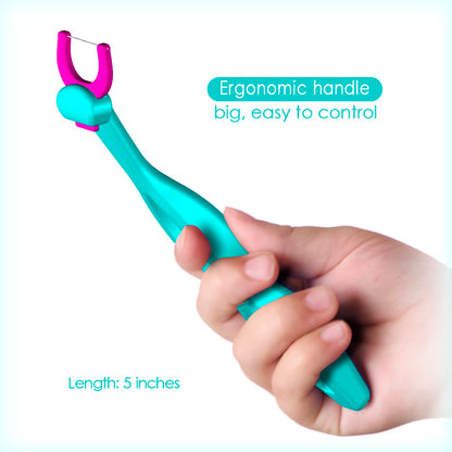 T.Smile Kids Evolutionary Clean Dental Flosser Kit – Fluoride Free, Blue Handle + 120 Refills, Ages 3+