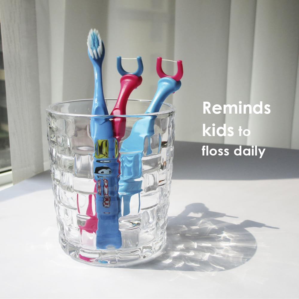 T.Smile Kids Evolutionary Clean Dental Flosser Kit – Fluoride Free, Blue Handle + 120 Refills, Ages 3+