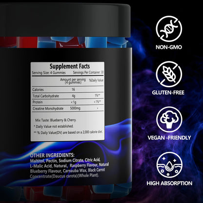 Tsunshnes Creatine Monohydrate Gummies 5g (5000mg) - Sugar-Free, Vegan, Non-GMO - 90 Count Cherry Flavor