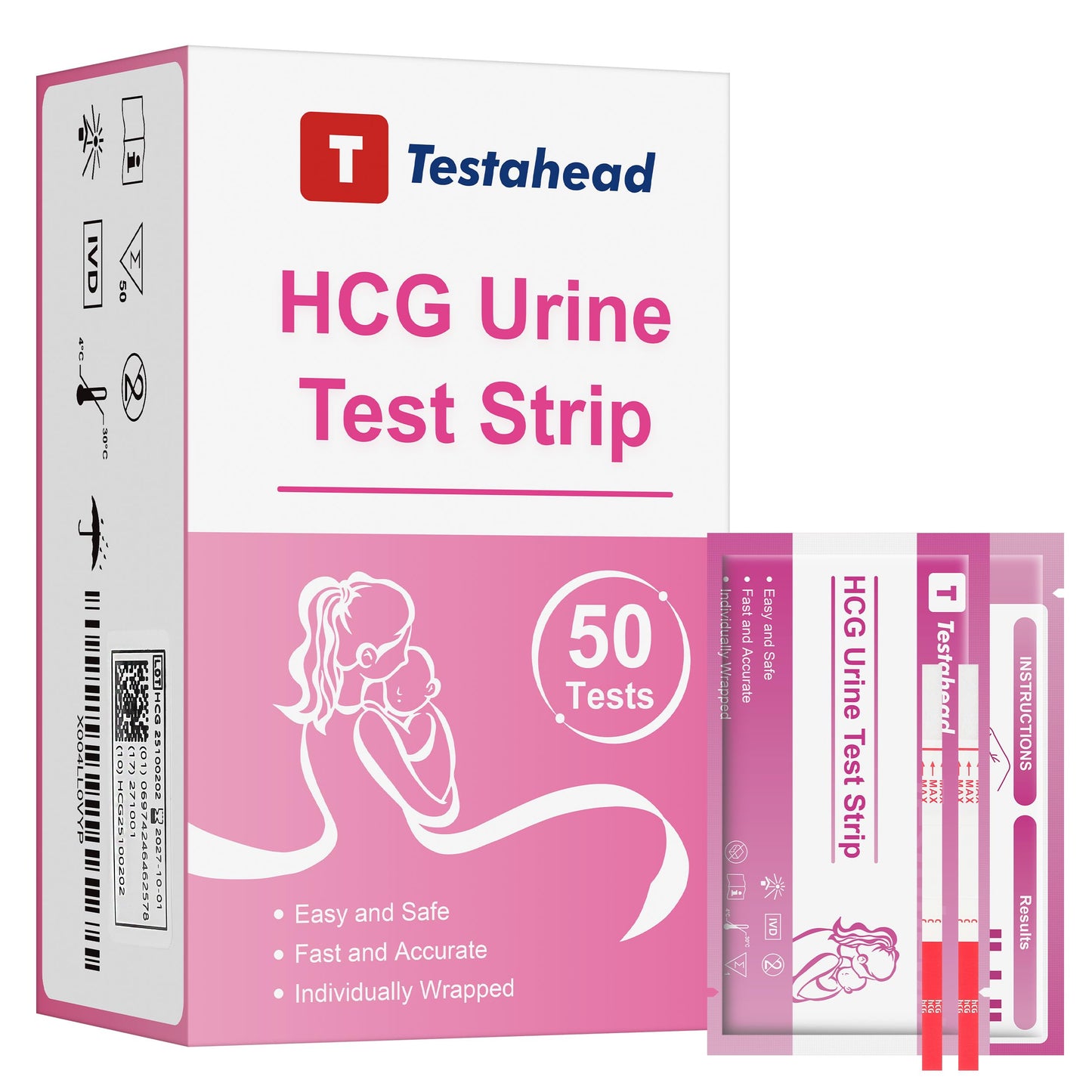 T TESTAHEAD Pregnancy Test Strips – 50 Count, High Sensitivity Home Test for Early Detection