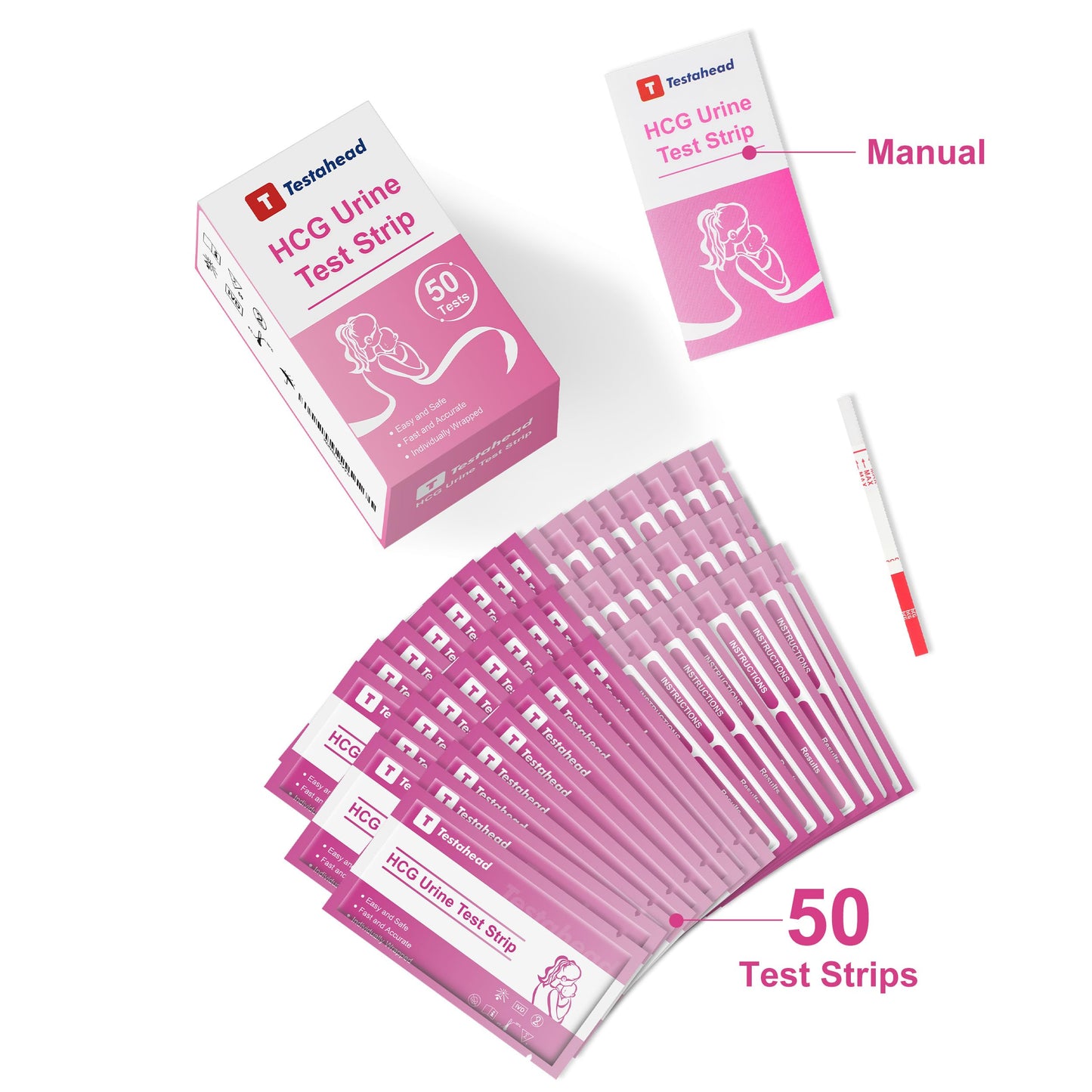 T TESTAHEAD Pregnancy Test Strips – 50 Count, High Sensitivity Home Test for Early Detection