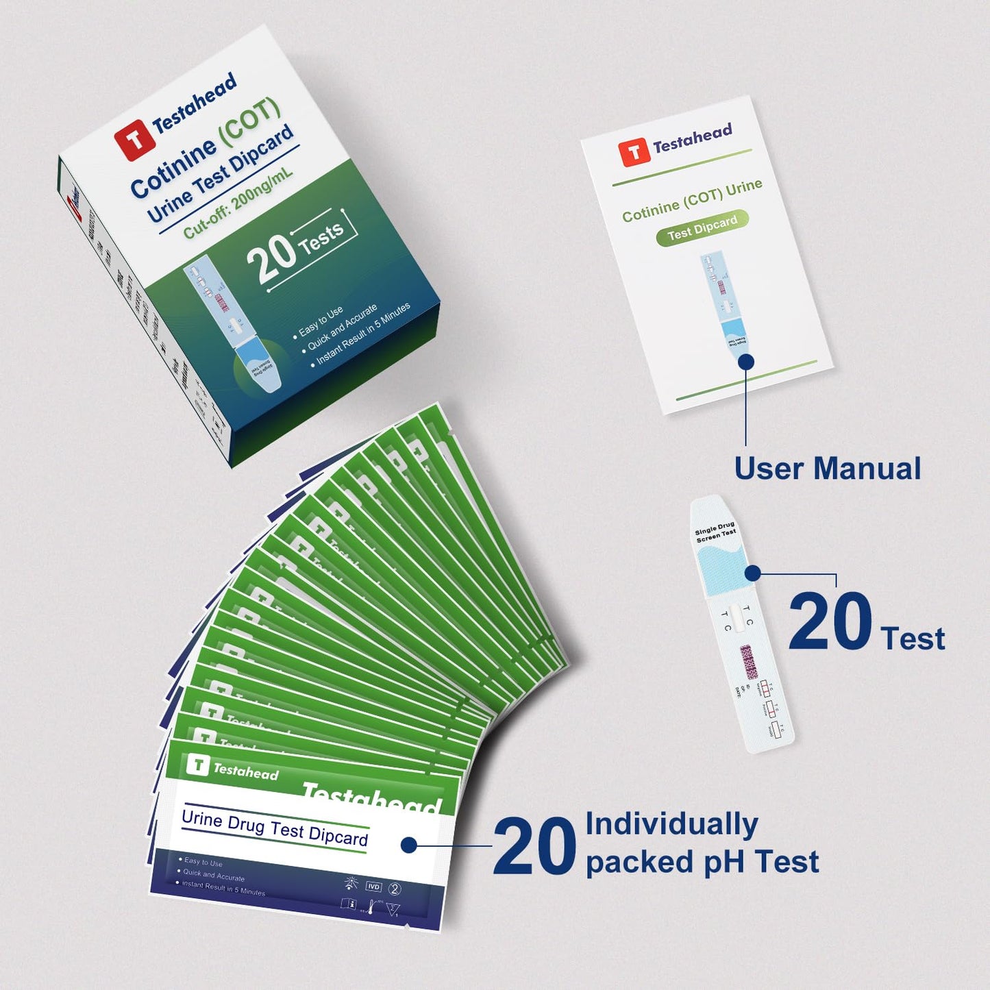 T TESTAHEAD Urine Nicotine Test Strips – Pack of 20 | At-Home Nicotine Rapid Test Kit