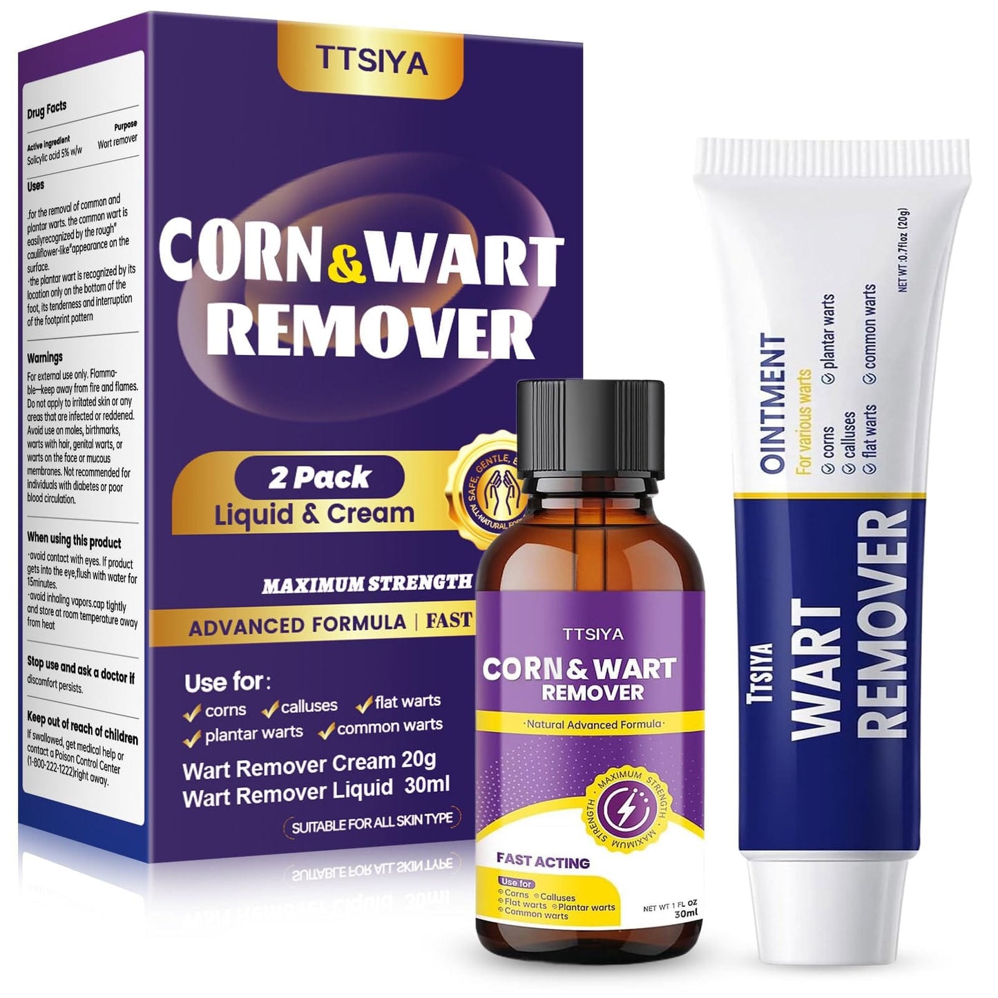TTsiya Wart Remover Cream & Liquid Freeze Off – Fast Acting Salicylic Acid Wart Treatment (20g & 30ml)