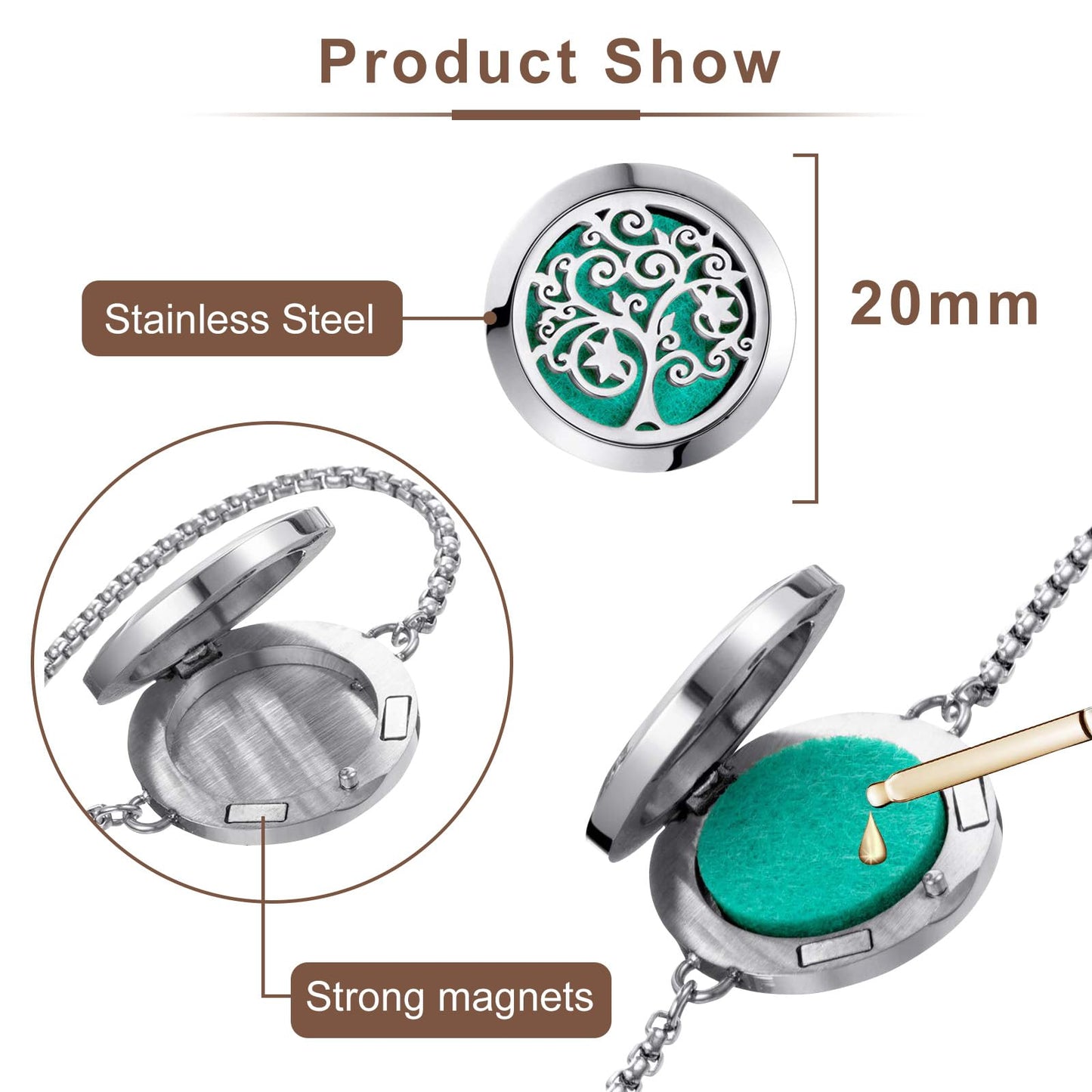 ttstar Essential Oil Diffuser Bracelet - Stainless Steel Aromatherapy Locket Gift Set