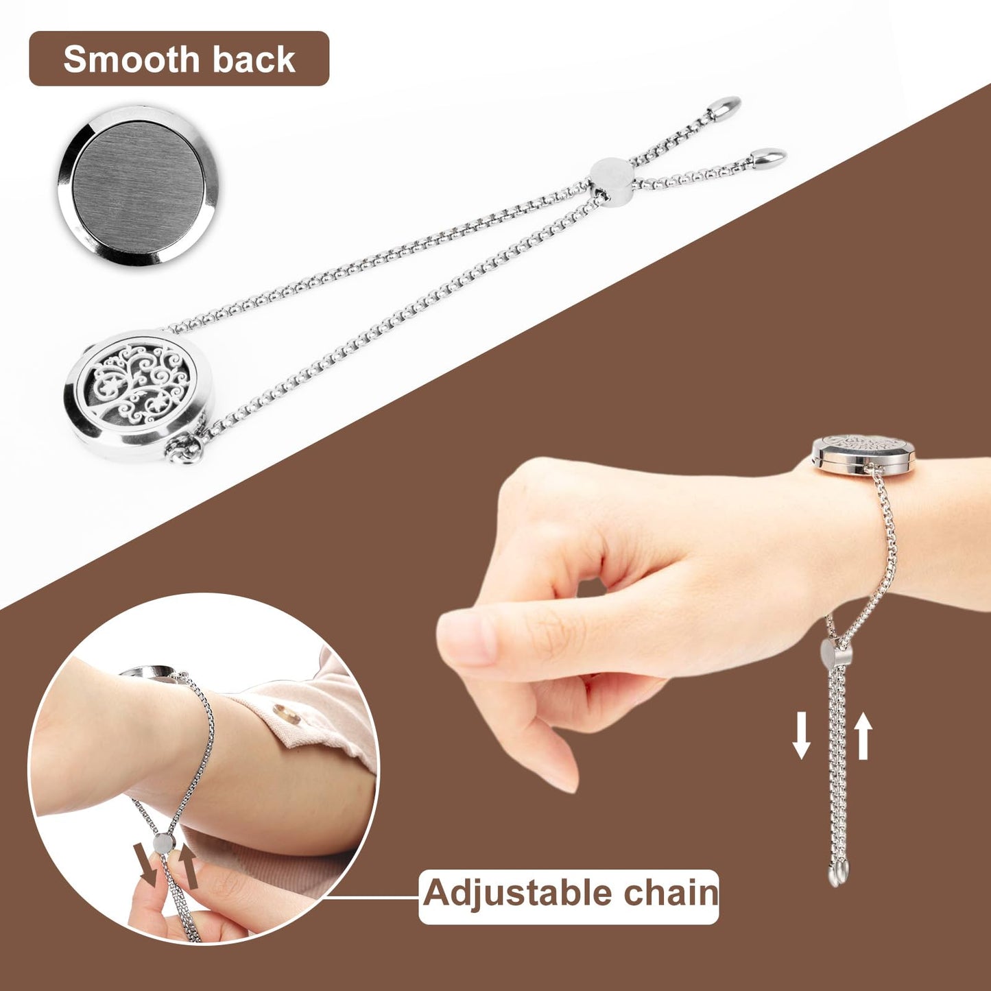 ttstar Essential Oil Diffuser Bracelet - Stainless Steel Aromatherapy Locket Gift Set