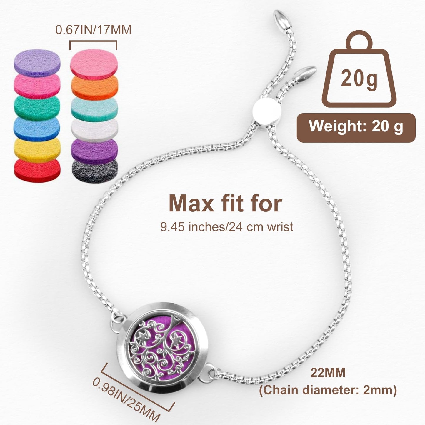 ttstar Essential Oil Diffuser Bracelet - Stainless Steel Aromatherapy Locket Gift Set