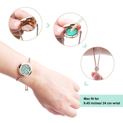 ttstar Essential Oil Diffuser Bracelet - Stainless Steel Aromatherapy Locket, Adjustable, 24 Refill Pads, 12 Colors (Rose Gold) | Gift for Women