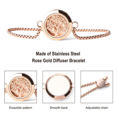 ttstar Essential Oil Diffuser Bracelet - Stainless Steel Aromatherapy Locket, Adjustable, 24 Refill Pads, 12 Colors (Rose Gold) | Gift for Women