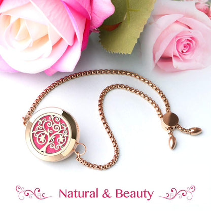 ttstar Essential Oil Diffuser Bracelet - Stainless Steel Aromatherapy Locket, Adjustable, 24 Refill Pads, 12 Colors (Rose Gold) | Gift for Women