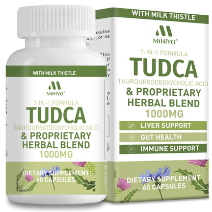TUDCA Supplement 1000mg – Bile Salts and Liver Support with Milk Thistle – 6 Herb Blend Gallbladder Formula – 60 Capsules