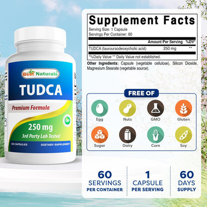 Best Naturals TUDCA 250mg - 60 Veg Capsules (2 Months Supply)