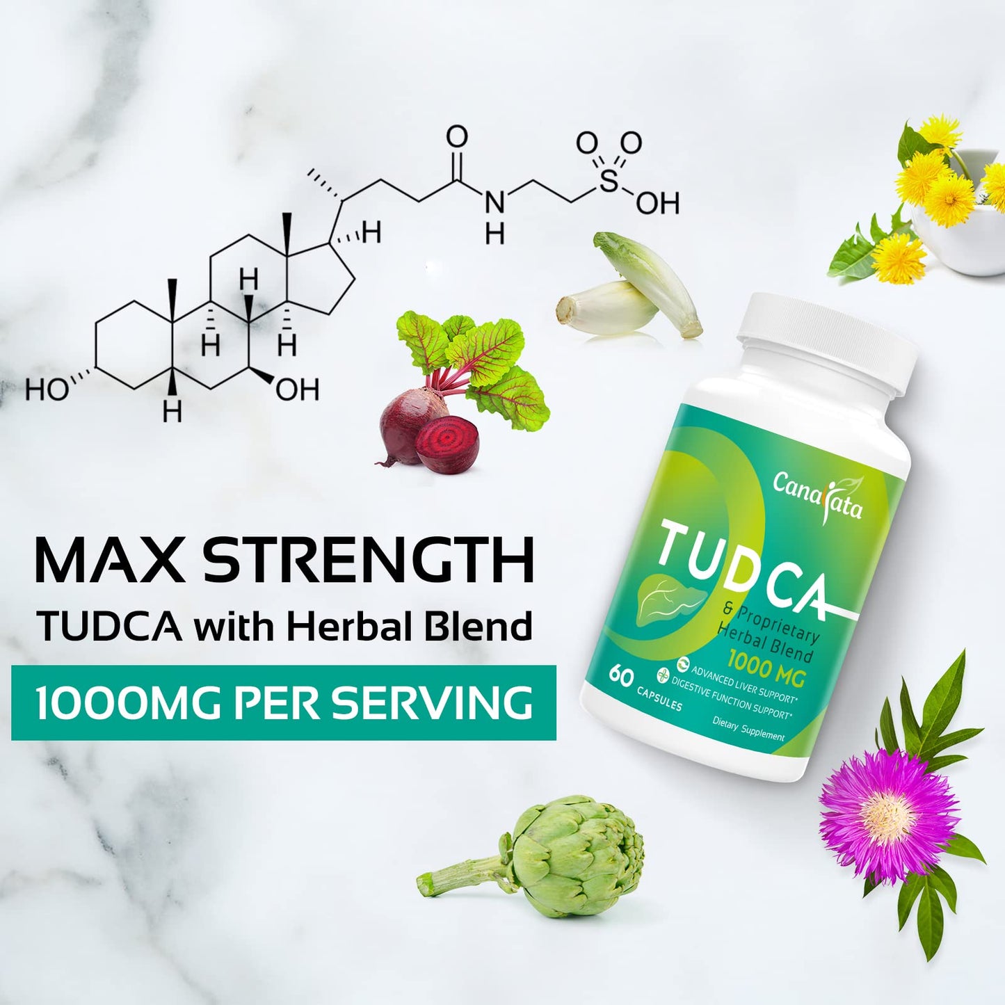 TUDCA Liver Support 1000mg - 60 Vegan Capsules | Milk Thistle & Herbal Blend