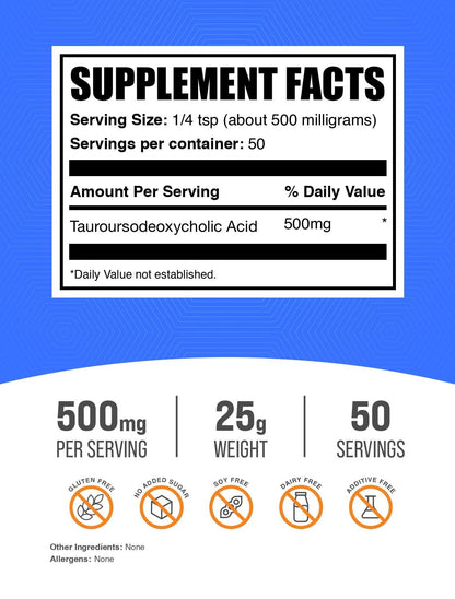 BulkSupplements.com TUDCA Powder 500mg – Tauroursodeoxycholic Acid for Liver Support (Gluten Free)