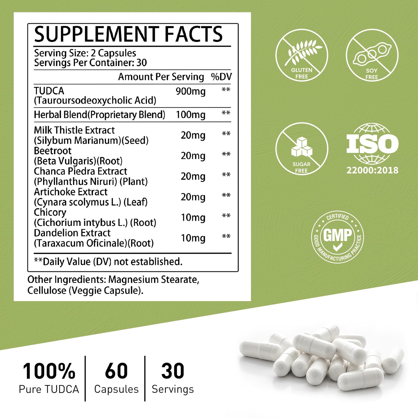 TUDCA Supplement 1000mg – Bile Salts and Liver Support with Milk Thistle – 6 Herb Blend Gallbladder Formula – 60 Capsules