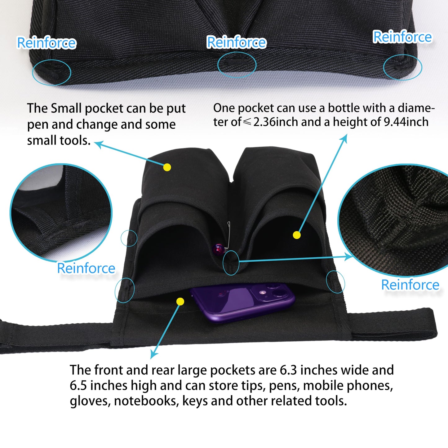 Tuhaoge Massage Bottle Bag for 2 Bottles - Oil & Lotion Holster TH-XJ-2 Black