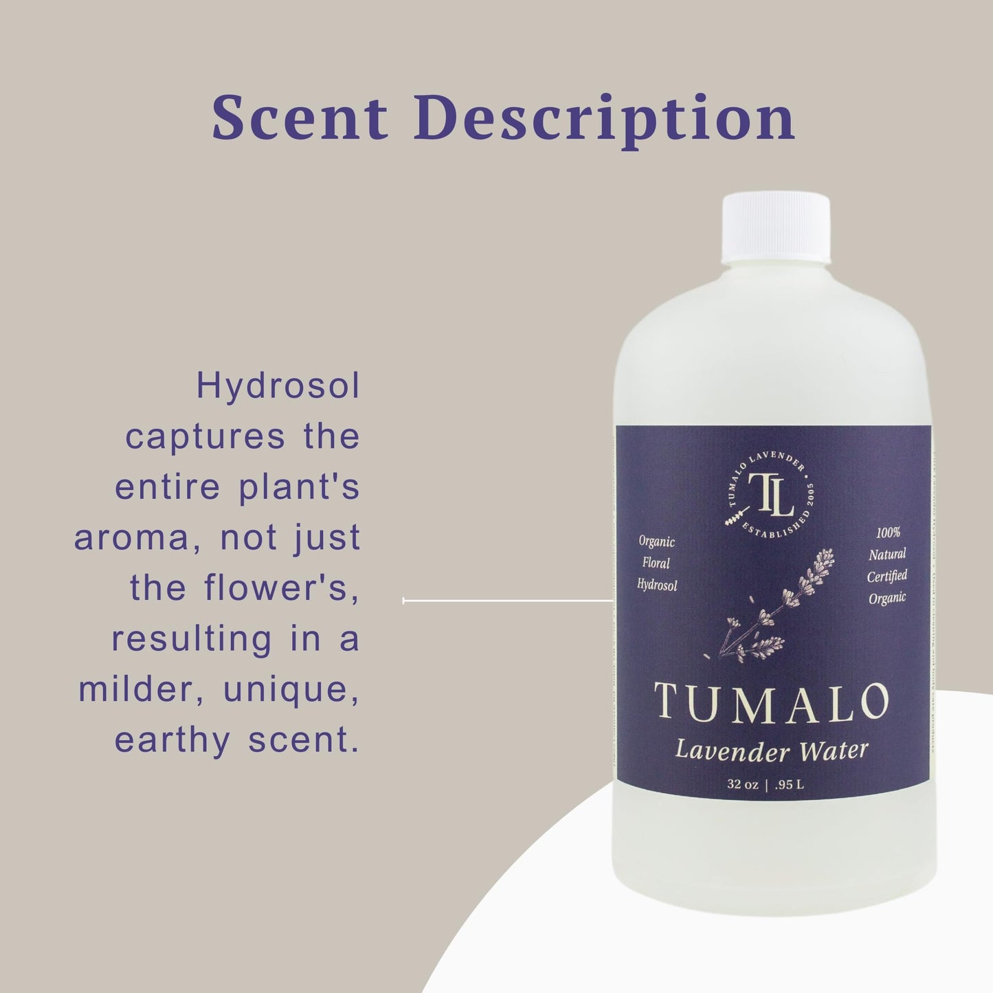 TUMALO LAVENDER Hydrosol 32 oz | Pure Organic Lavender Floral Water - Made in USA for Skincare & Aromatherapy