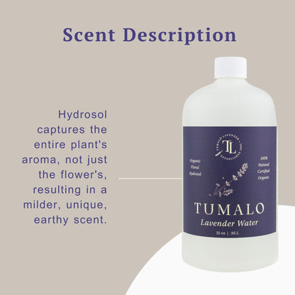 TUMALO LAVENDER Hydrosol 32 oz | Pure Organic Lavender Floral Water - Made in USA for Skincare & Aromatherapy