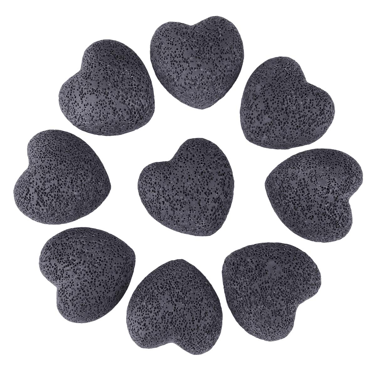 TUMBEELLUWA Heart Essential Oil Diffuser Stones – Hand Carved Lava Rock, Pack of 10 (1 inch, Black)
