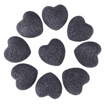 TUMBEELLUWA Heart Essential Oil Diffuser Stones – Hand Carved Lava Rock, Pack of 10 (1 inch, Black)