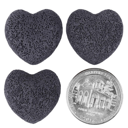 TUMBEELLUWA Heart Essential Oil Diffuser Stones – Hand Carved Lava Rock, Pack of 10 (1 inch, Black)