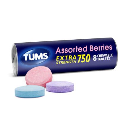 TUMS EX Assorted Berries – 8 Count (Pack of 12) | Fast-Acting Heartburn Relief