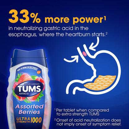 TUMS Ultra Strength Chewable Antacid Tablets for Fast Heartburn Relief - Assorted Berries, 72 Count