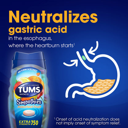 TUMS Smoothies Extra Strength Antacid Chewables – Fruit, 140 Count