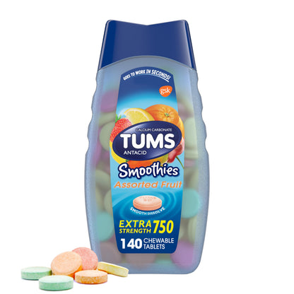 TUMS Smoothies Extra Strength Antacid Chewables – Fruit, 140 Count