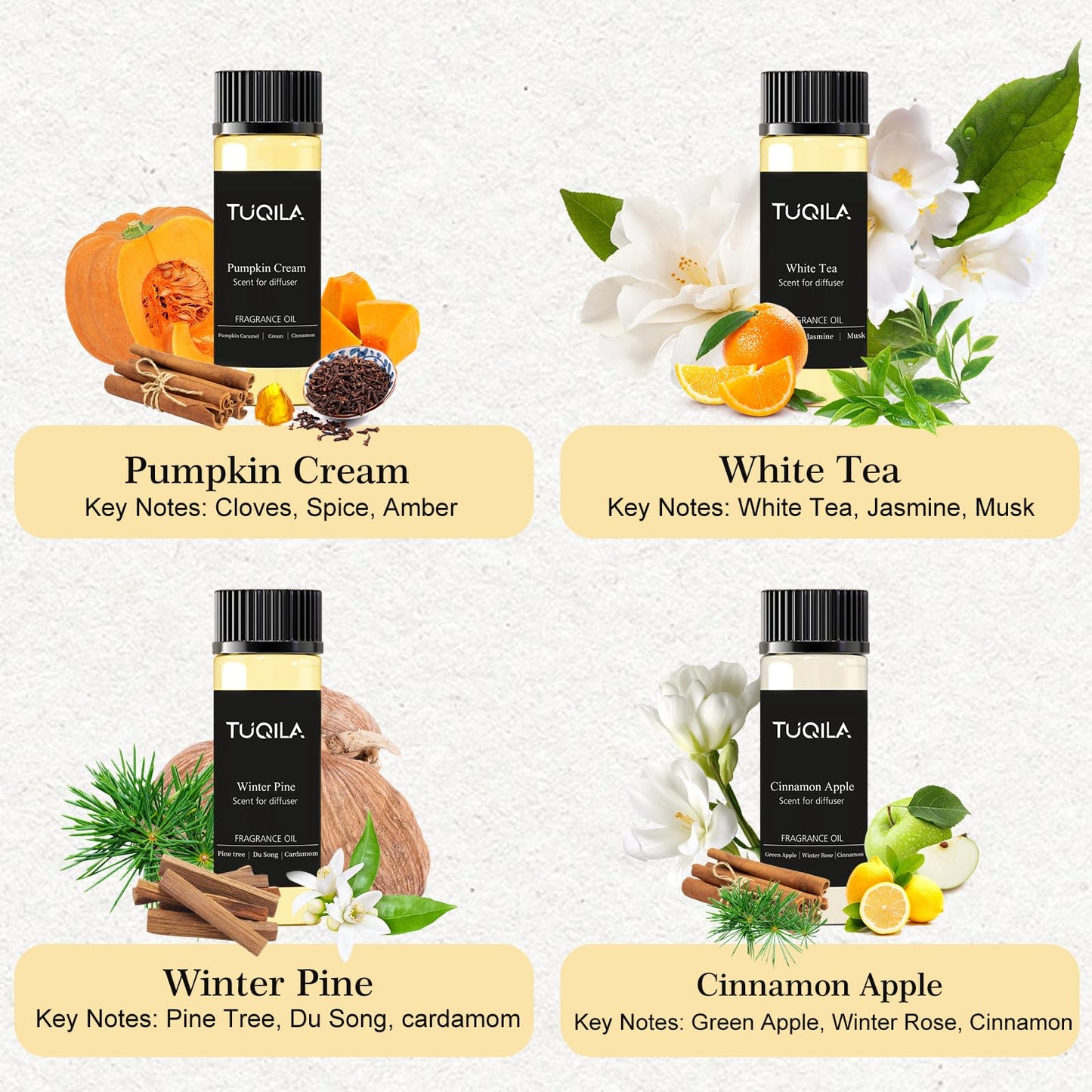Tuqila Hotel Luxury Waterless Diffuser Essential Oil Set (10x20 mL) – 10 Bottles