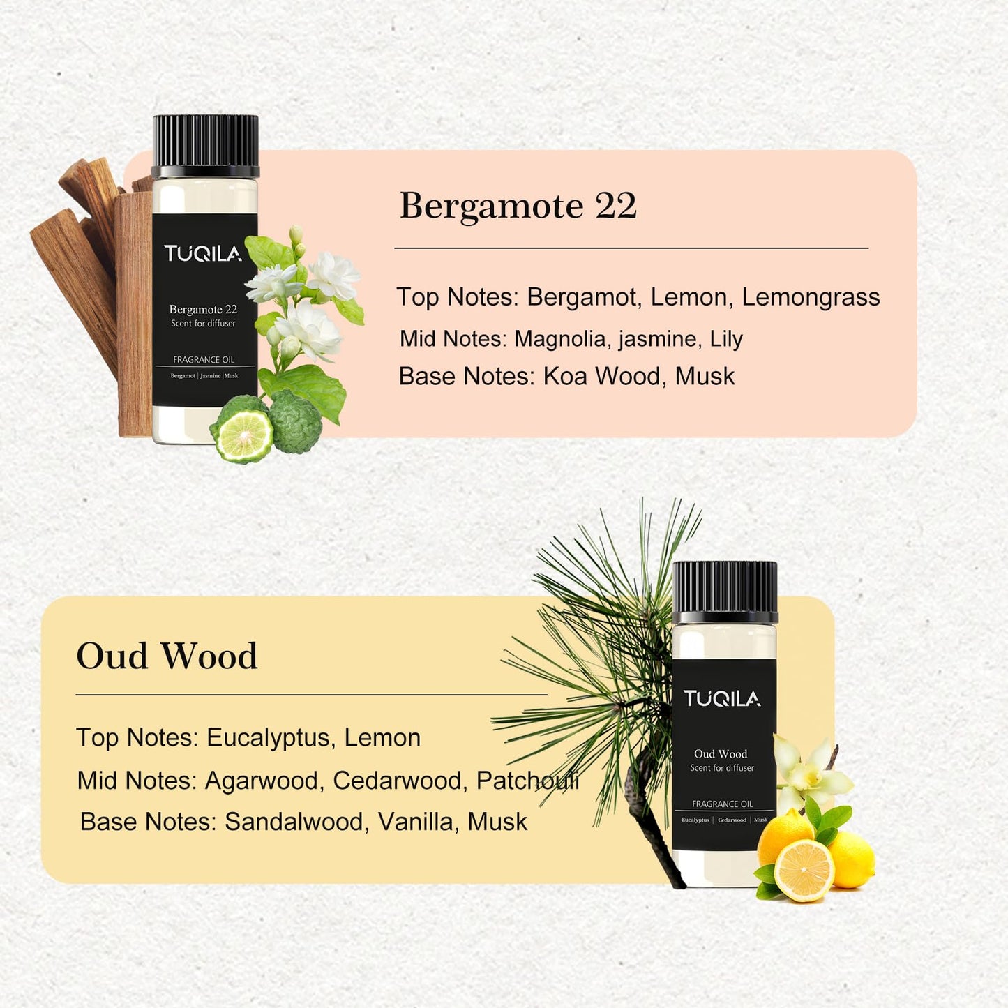 Tuqila Waterless Diffuser Oil Set (6x20mL) – Luxury Hotel Scents: My Way, Olene, Candy Mints, Mysterious, Bergamot, Oud Wood