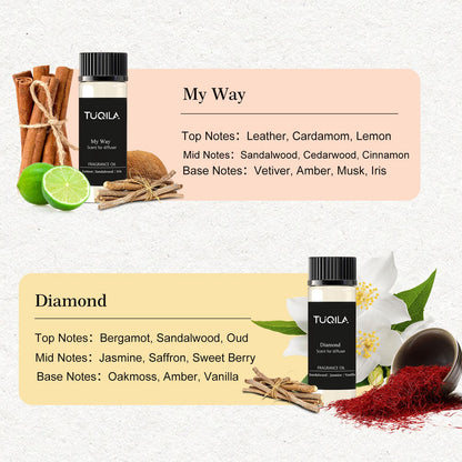 Tuqila Waterless Diffuser Essential Oil Set - 6x20mL, Hotel Luxury Scents