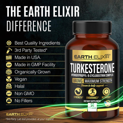 Turkesterone 840 mg – Natural Testosterone Support - 100% Pure Turkesterone Supplement for Men & Women - Ajuga Turkestanica Extract - Made in USA & 3rd Party Tested for Strength, Energy & Vitality