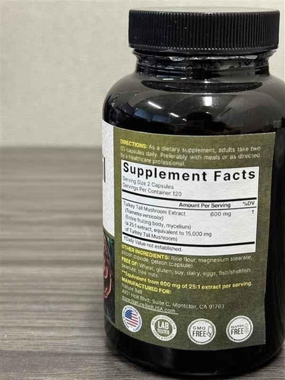 NatureBell Turkey Tail Mushroom Capsules – 15,000mg/Serving, 240 Count, 25:1 Extract (Pack of 2) | Immune & Brain Health