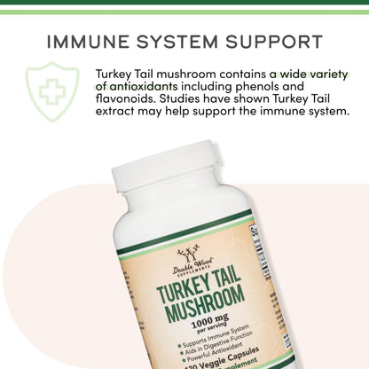 Turkey Tail Mushroom Supplement - 120 Capsules (2 Month Supply) | Double Wood