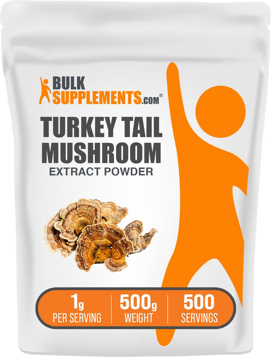 Turkey Tail Mushroom Extract Powder - Coriolus Versicolor | 1g/Serving, 500g | BulkSupplements BritishVita | Premium UK Vitamins & Wellness Supplements