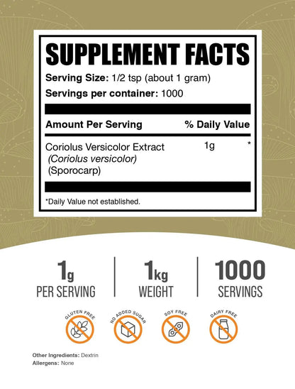 BulkSupplements Turkey Tail Mushroom Extract Powder – Coriolus Versicolor, Vegan & Gluten Free, 1kg BritishVita | Premium UK Vitamins & Wellness Supplements