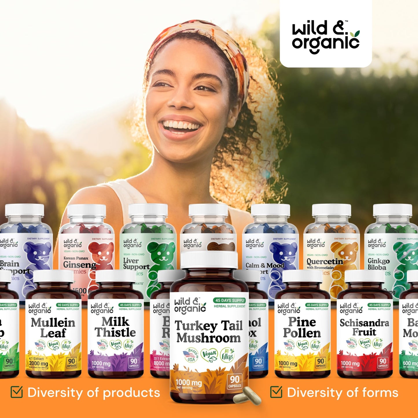 Wild & Organic Turkey Tail Mushroom Capsules 1000 mg – Immune Support (90 Count) | Vegan, Non-GMO