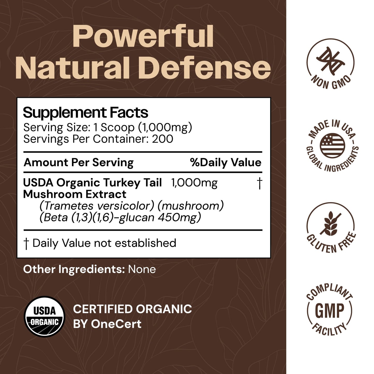 Turkey Tail Mushroom Powder Organic – Immune & Digestive Support (7.10 oz, 200 Servings)