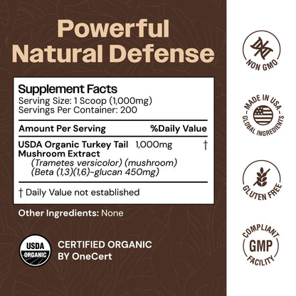 Turkey Tail Mushroom Powder Organic – Immune & Digestive Support (7.10 oz, 200 Servings)