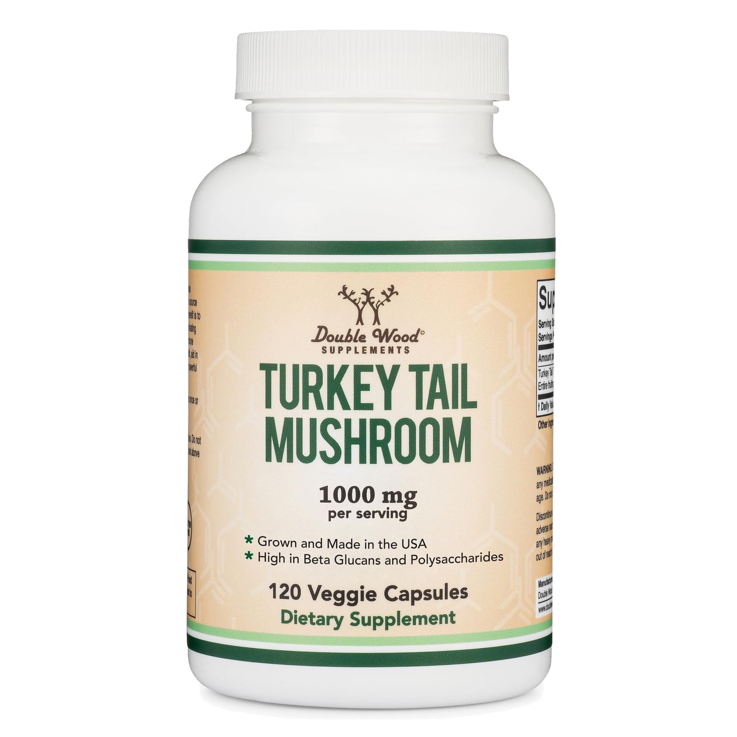 Turkey Tail Mushroom Supplement - 120 Capsules (2 Month Supply) | Double Wood