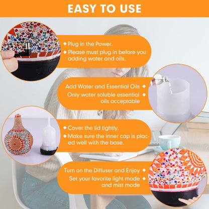 Mosaic Glass Diffuser - Tiffany Style Aromatherapy with 7-Color LED