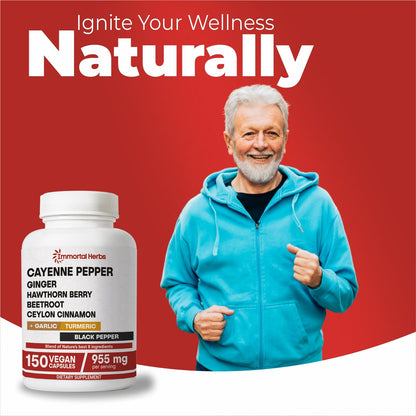 Immortal Herbs Cayenne Pepper Capsules with Garlic, Ginger & Turmeric – 150 Caps, Non-GMO & Gluten Free