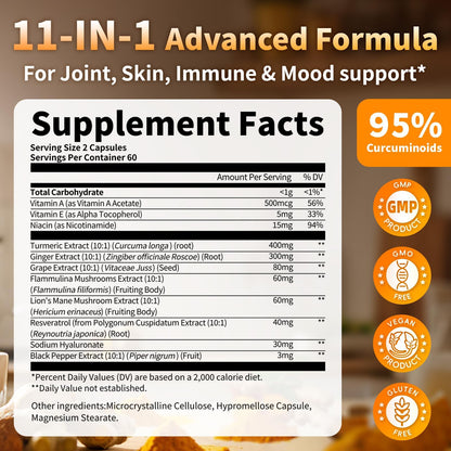 Turmeric Curcumin Supplement – 11-in-1 with Black Pepper | 95% Curcuminoids
